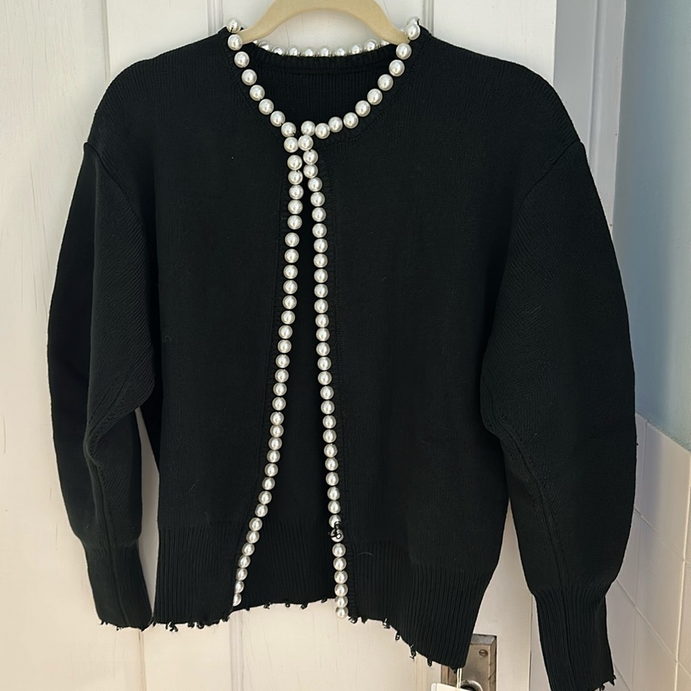 Pearl trimmed rip hem cardigan